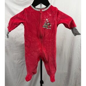 Vintage Disney Mickey Mouse Baby 6/9M "My First Christmas" Red Footie Pajamas